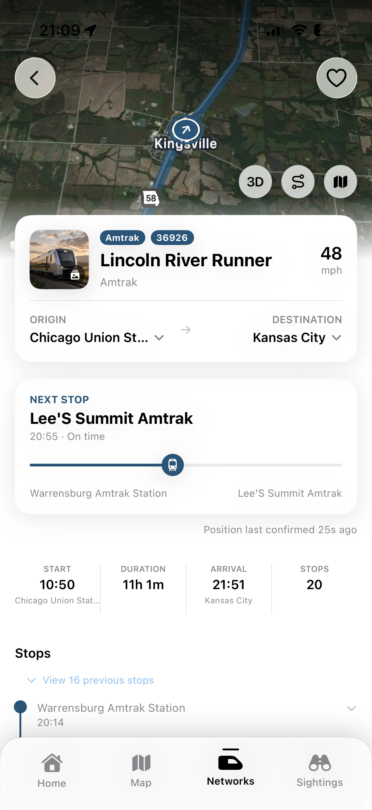 Live train details and map in the trains.fyi app